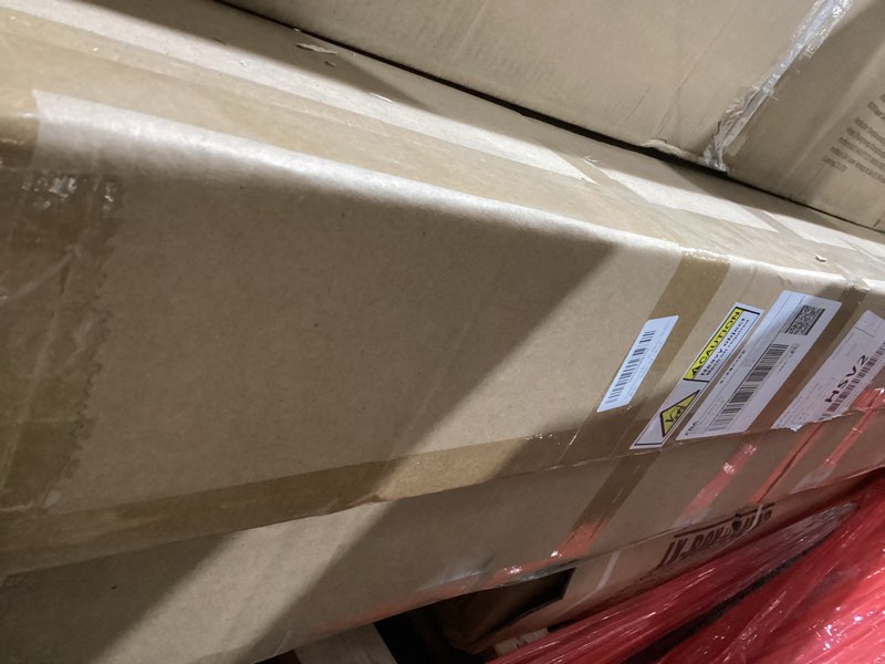 Condition photo showing As Is for 62.99" Wood Brown Solid Wood Dining Table, Heavy-Duty Metal Legs Leisure Table for Home Office, Kitchen & Restaurant Use Wood Brown 62.99in