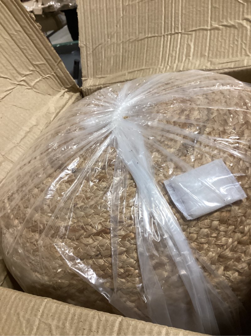 Condition photo showing New/Like New for The Knitted Co. 100% Natural Jute Pouf Handmade Braided Ottoman - Farmhouse Rustic Accent Furniture - Footrest Round Bean Bag - for Living Room Bedroom Kids Room (Natural, 16" x 16" x 18")