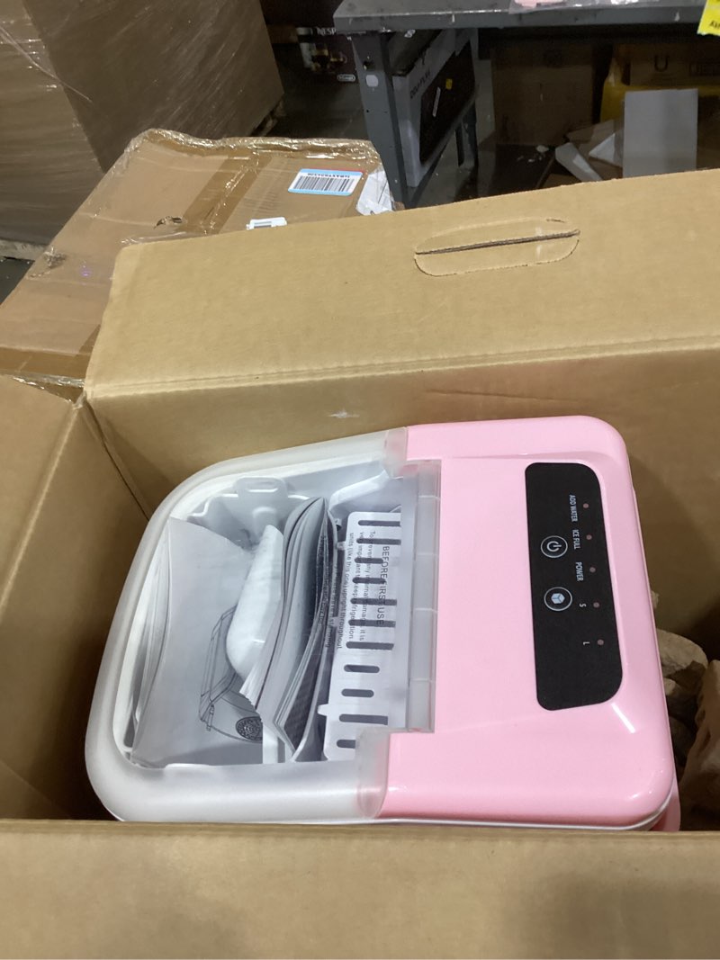 Condition photo showing Good Condition for dumos ice maker countertop, ice machine with portable handle, basket and scoop, 26lbs daily, 9 bullet cubes in 6~8 mins, auto-cleaning for home, kitchen, office, outdoors, rv camping pink 11.1"l × 8.9"w × 11.8"h