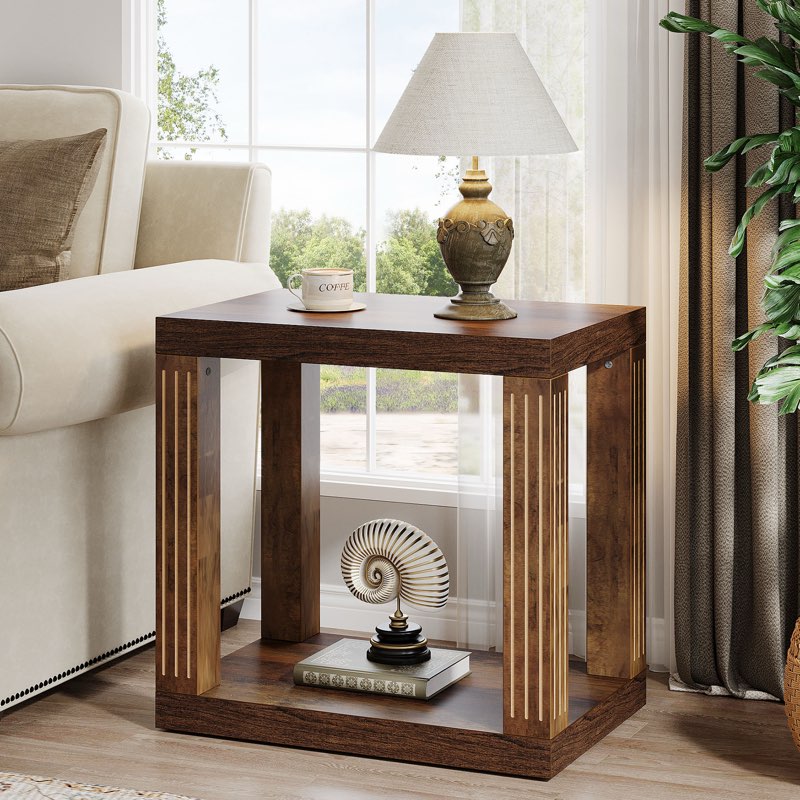 Millwood Pines 2-Tier End Table, All-Wood Side Table, Rustic Brown |