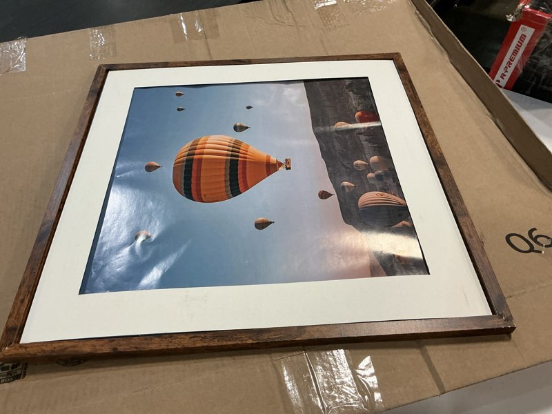 Condition photo showing As Is for Wood 20x20 Picture Frame with 16x16 Mat Deep Brown, Display 16x16 with Mat or 20x20 without Mat, Wood 20 by 20 Photo Frame, 20 x 20 Frame for Wall Hanging Display, Deep Brown 1 20x20 inch