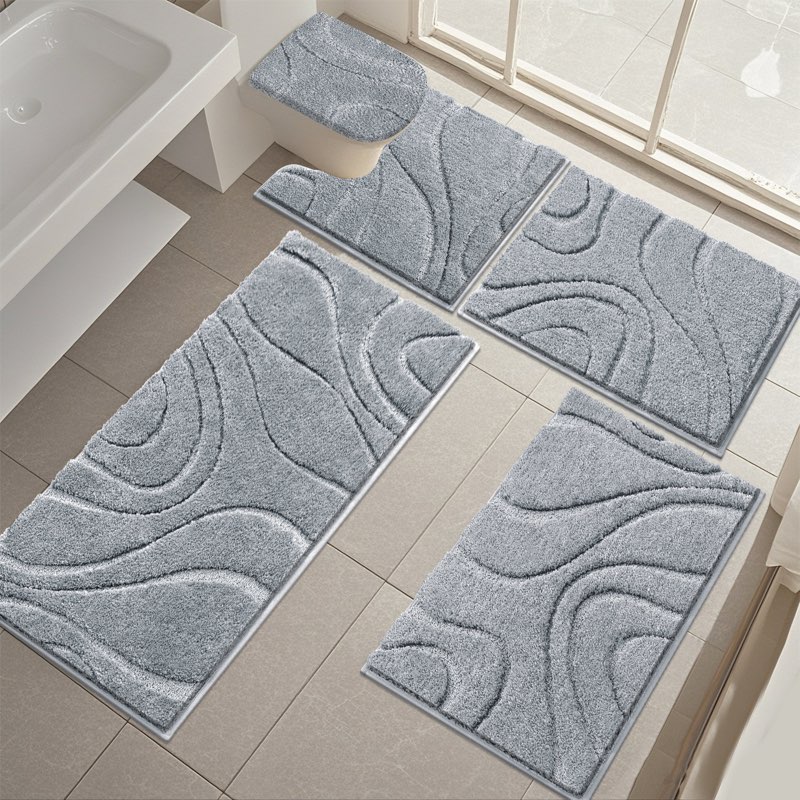 5 piece soft absorbent microfiber bath rug set with non-slip backing