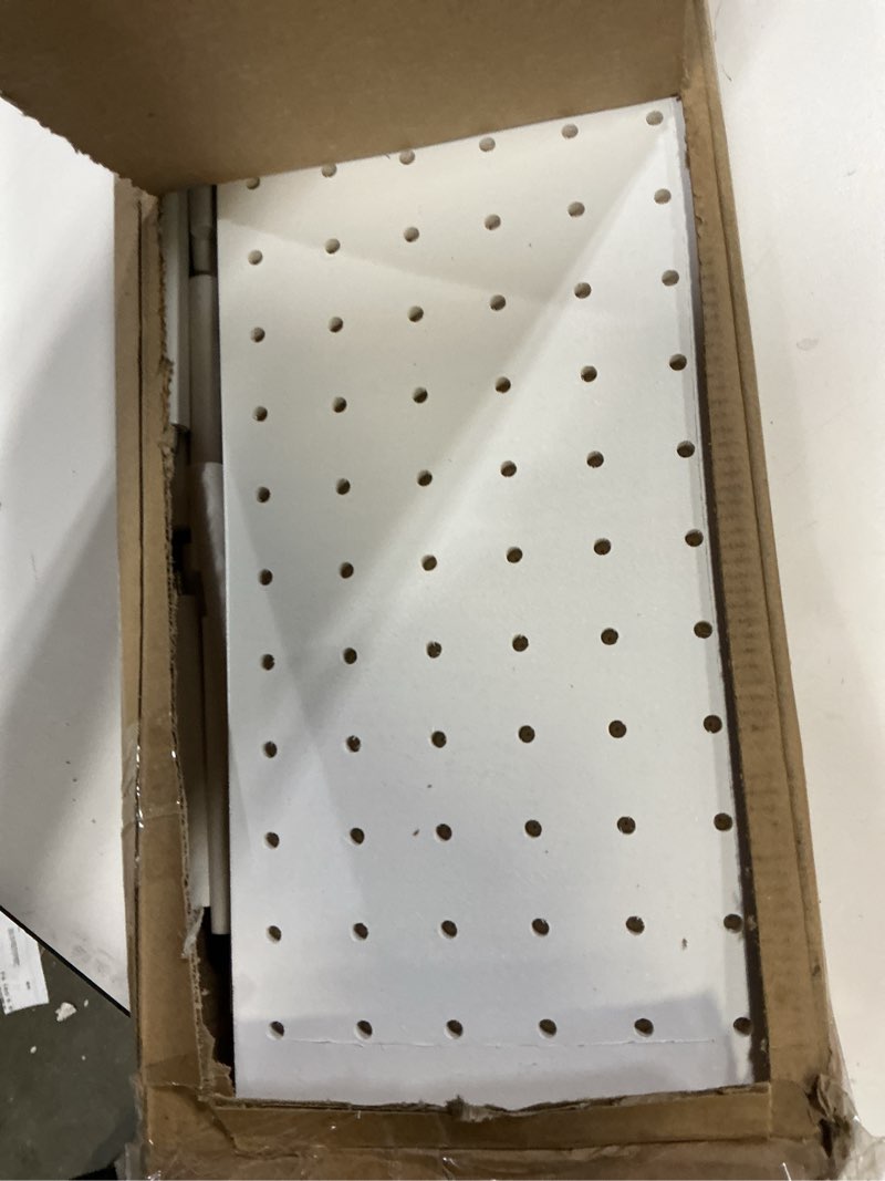 Condition photo showing As Is for Kigley 6 Pcs Wood Pegboard Drawer Organizer with 48 Pegs Wood Peg Board System Peg Drawer Organizers for Kitchen Dishes Plate Pegboard Food Containers(20.98x5.91,White) 20.98x5.91" White