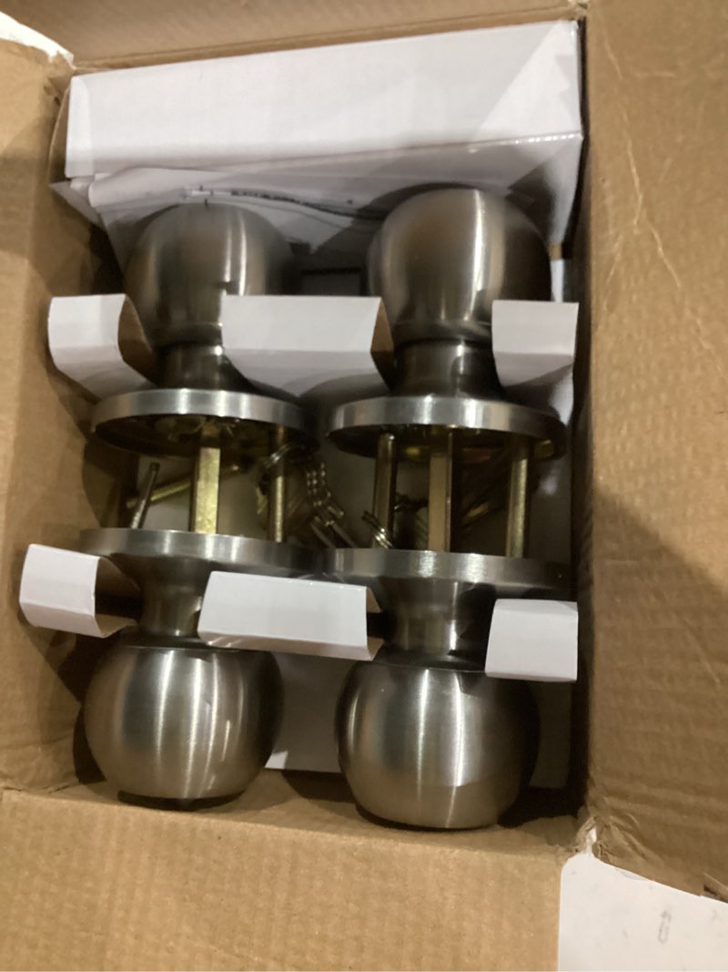 Condition photo showing Good Condition for bestten [2 pack] entry door knob with lock, keyed different door lock for exterior door and front door, standard ball, satin nickel 2 satin nickel