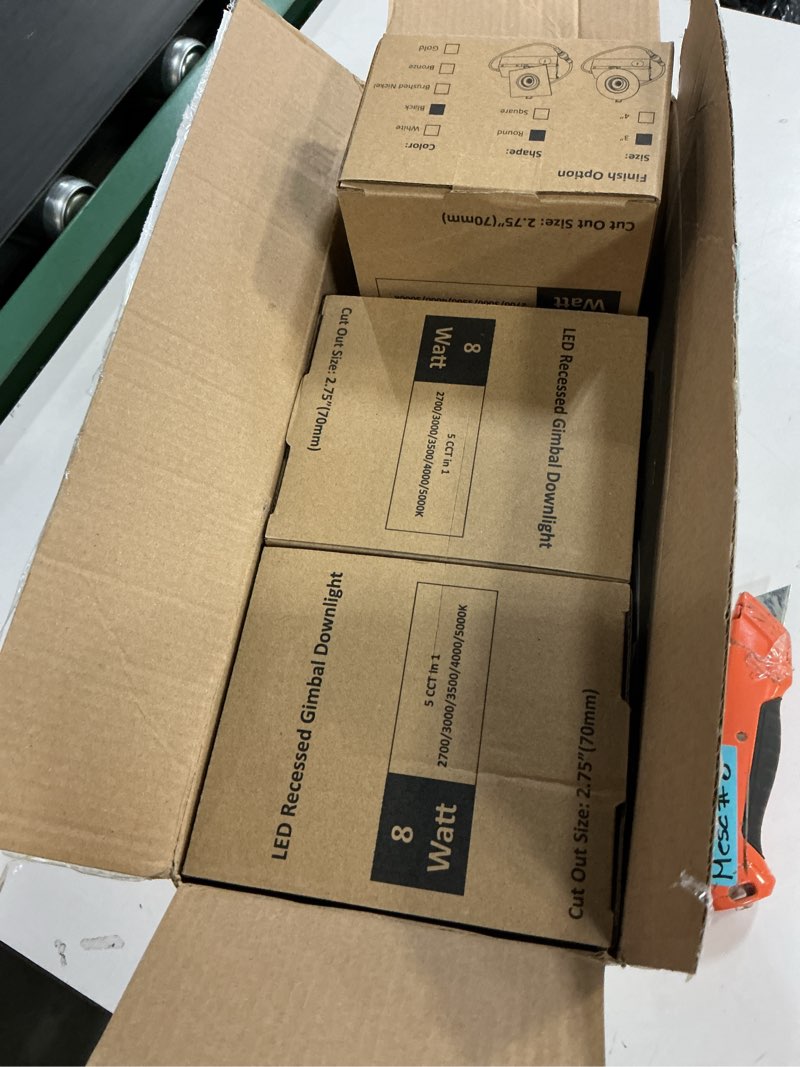 Condition photo showing New/Like New for Canless Recessed Gimbal Downlight Rotatable-Spotlight 5 CCT 3 Inch Eyeball Ceilling Potlight, Dimmable Recessed Lights Fixture with Junction Box, 8W CCT Adjustable, Black Round Trim, 6 Pack 3 Inch Black