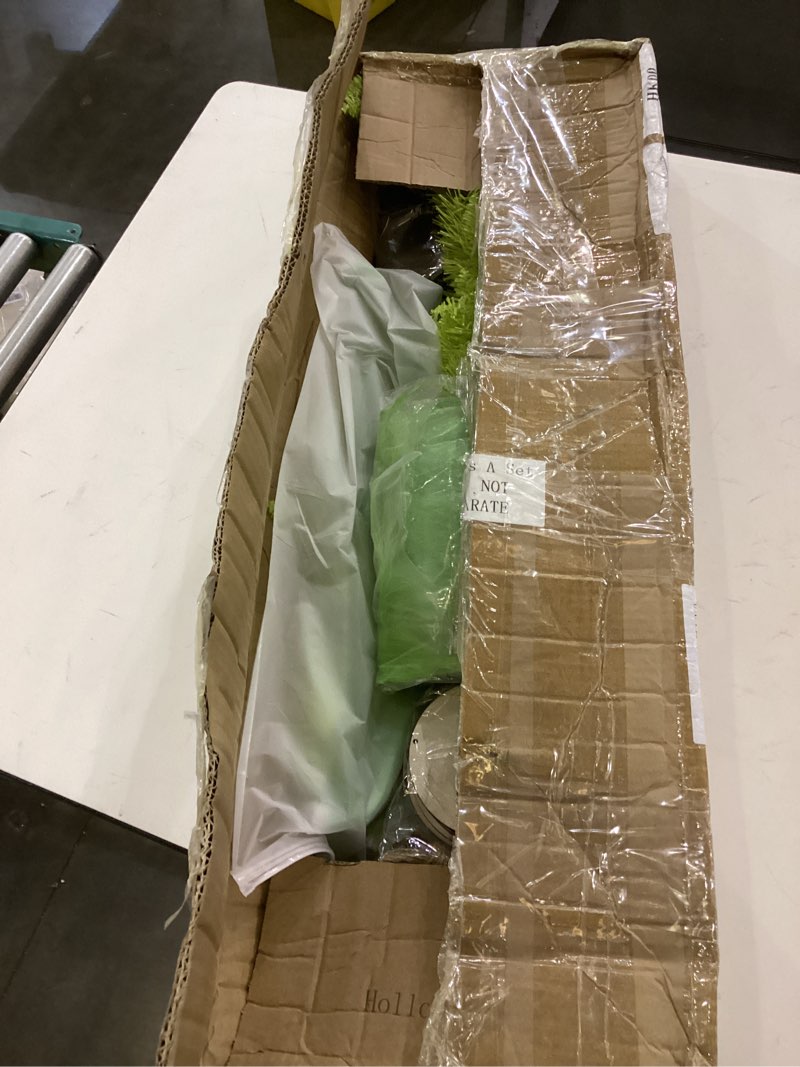 Condition photo showing New/Like New for 5 ft Pre-lit Whimsical Christmas Tree Set with Red and Green Ornament, String Lights, Lime Green Furry Skirt, Star Tree Topper for Xmas Holiday Indoor Outdoor Home Porch Yard Decor(5 ft)