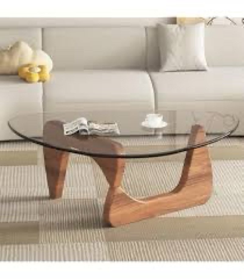 G_APOK Modern Coffee Table,Triangle Tempered Glass Top Wooden Base Nesting Table for Living Room Hom