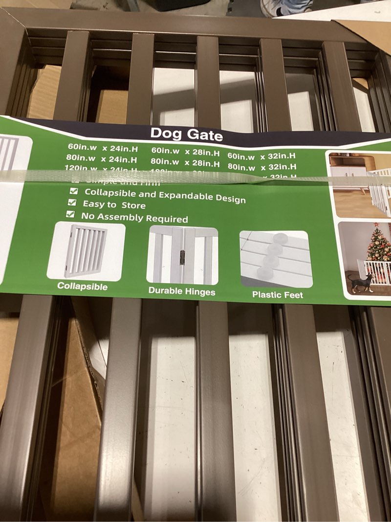Condition photo showing Good Condition for zjsf freestanding indoor dog gate for house foldable wood puppy gate for doorways pet gate for stairs extra wide pet fence, brown, 24" height 3 panels ?3 panels?60''w x 24''h brown