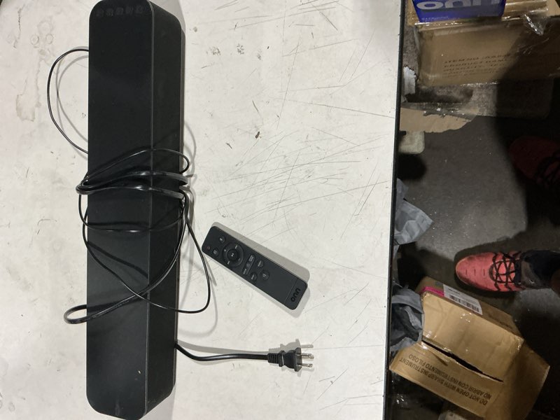 Condition photo showing As Is for onn 20 inch bluetooth 2.1 channel soundbar with multi-color led lighting, black