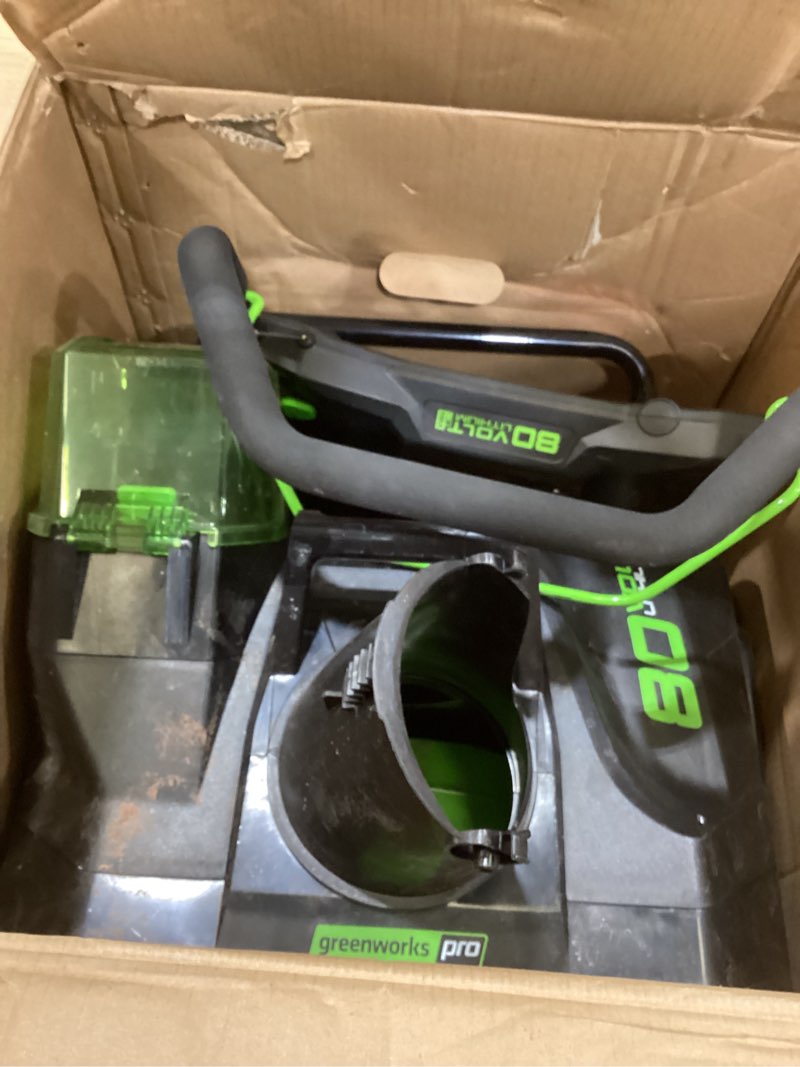Condition photo showing As Is for Greenworks 80V (75+ Compatible Tools) 20” Brushless Cordless Snow Blower, 2.0Ah Battery and Charger Included 20" 2.0Ah