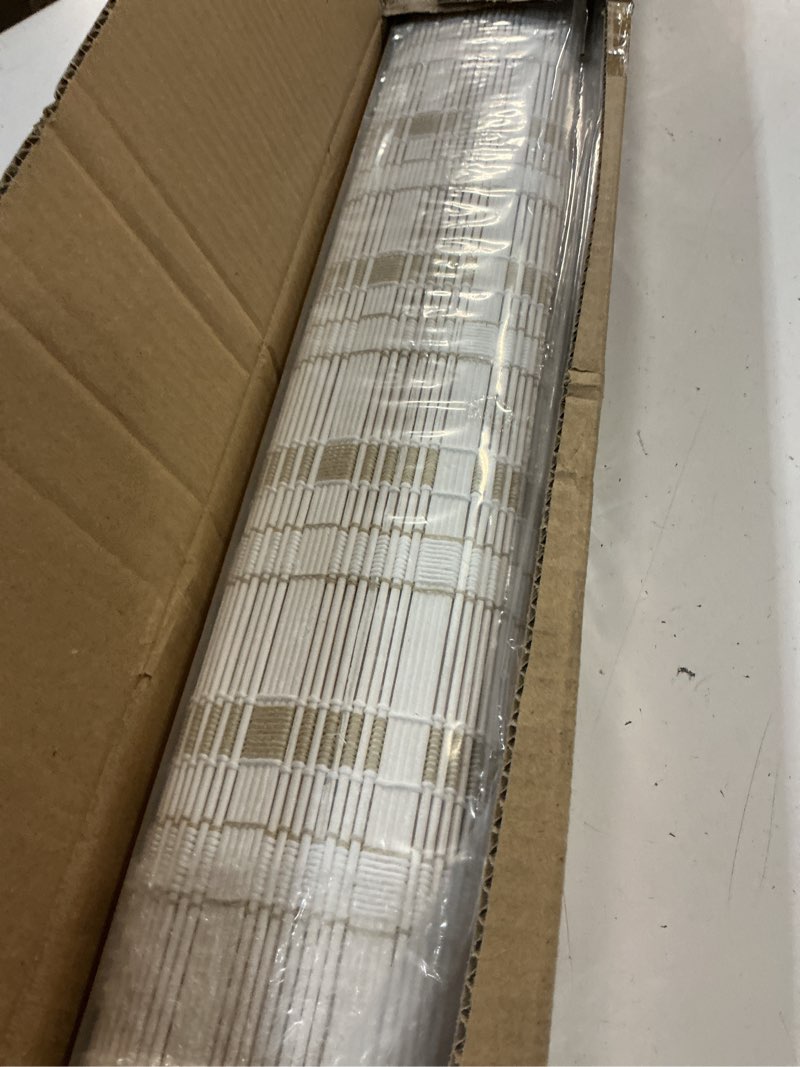 Condition photo showing Good Condition for lazblinds no tools no drill bamboo roller shades, cordless bamboo blinds, light filtering roll up blinds for windows, french door, porch or patio, 31'' w x 64'' h, whitewash b whitewash b 31'' w x 64'' h