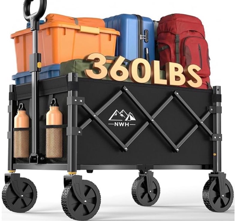 nwh collapsible wagon cart with wheels foldable, 360lbs large capacity portable folding utility heavy duty beach wagons cart with all-terrain wheels for groceries shopping, camping, sports, garden