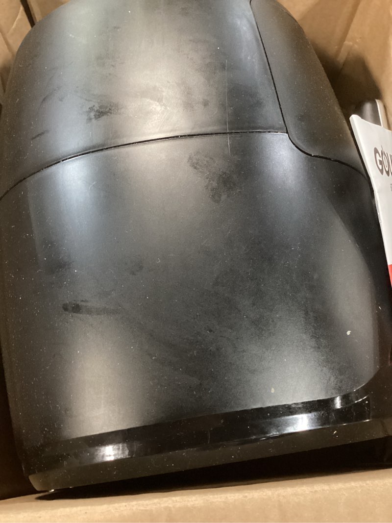 Condition photo showing As Is for gourmia air fryer - 6 qt large capacity, fryforce 360º, digital display with 12 presets, roast, bake, broil, dehydrate, dishwasher safe accessories, black 6 quart black