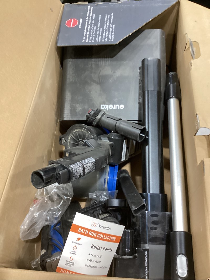 Condition photo showing As Is for eureka stylus elite nec490bl cordless stick vacuum, 350w powerful suction, self-emptying station, 60-min runtime, anti-tangle brushroll, 5-layer hepa filtration, ideal for pet hair&all floor types blue w/clean station nec490bl