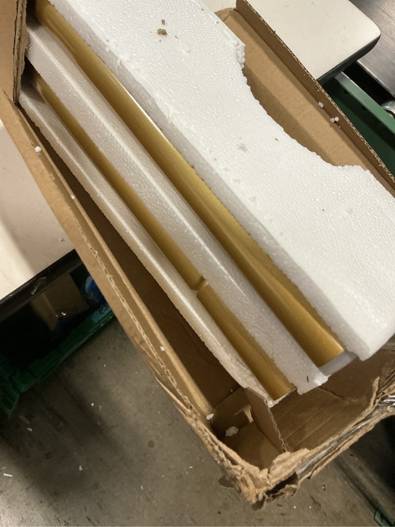 Condition photo showing Good Condition for 1 inch gold curtain rods for windows 72 to 144 inches (6 to 12 ft), usfook telescoping single drapery rod, decorative curtain rod with luxury translucent finials 72-144" luxury gold