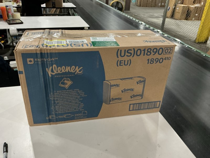 Condition photo showing New/Like New for Kleenex Professional Universal Multifold Paper Towels, Bulk (01890), Absorbency Pockets, 9.2" x 9.4" Towel, White (150 Sheets/Pack, 16 Packs/Case, 2,400 Sheet Total) 150 Count (Pack of 16)