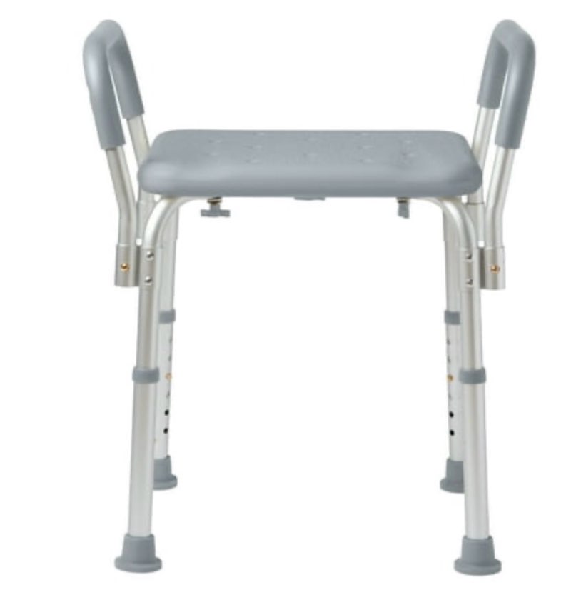 medline bath bench with padded armrests  height adjustable shower seat  350 lb. weight capacity 