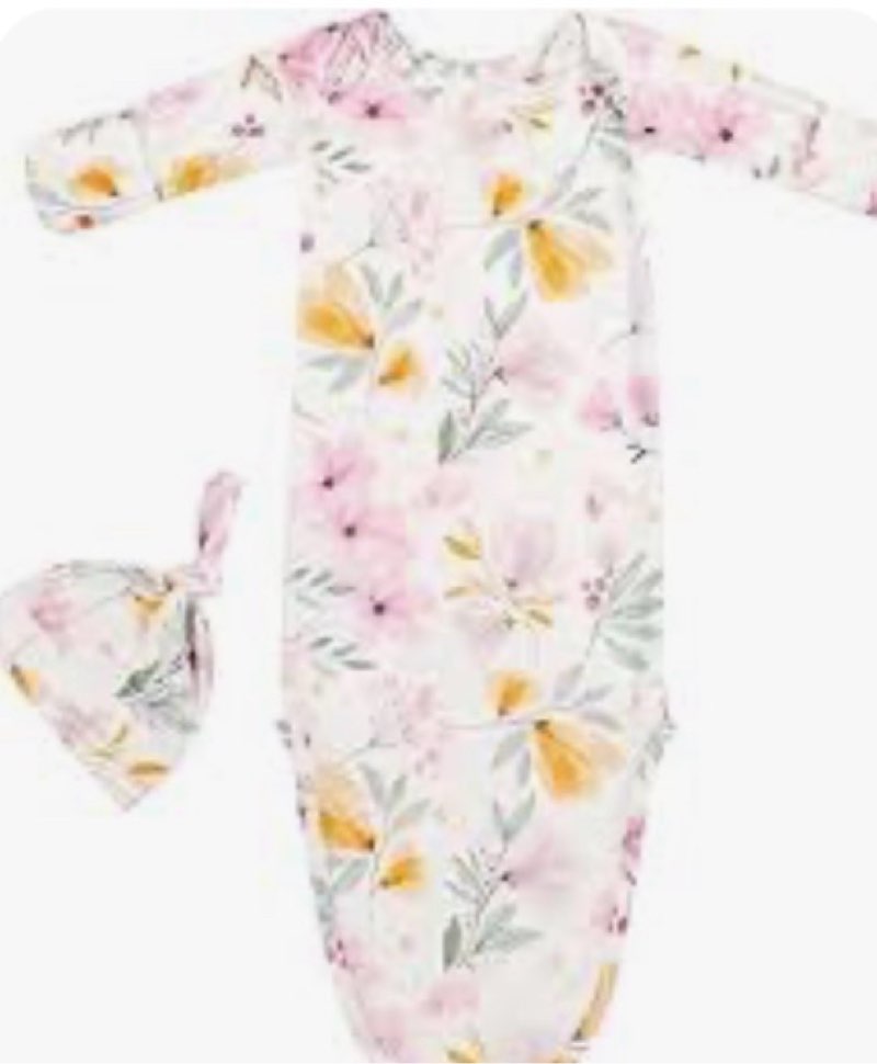 Newborn Baby Boy Outfits Knotted Gown Sets Nightgown Soft Sleeper Gown with Hat Set for Baby -2 Pieces