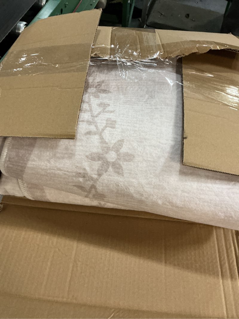 Condition photo showing Good Condition for garveehome scalloped entryway rug, 4x6. ft solid beige washable front door rug indoor entrance floral carpet non-slip low pile throw rugs for kitchen floor, powder room, entry, bathroom, kids room beige 4’x6' (rectangular)