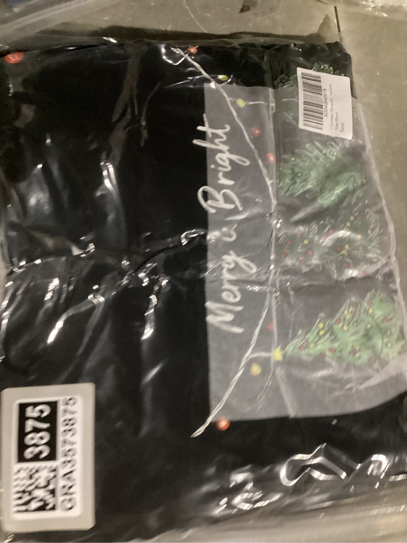 Condition photo showing Good Condition for Oversized Christmas Sweatshirt Women Merry and Bright Shirt Christmas Tree Lights Sweatshirts Xmas Holiday Pullover Tops Black X-Large