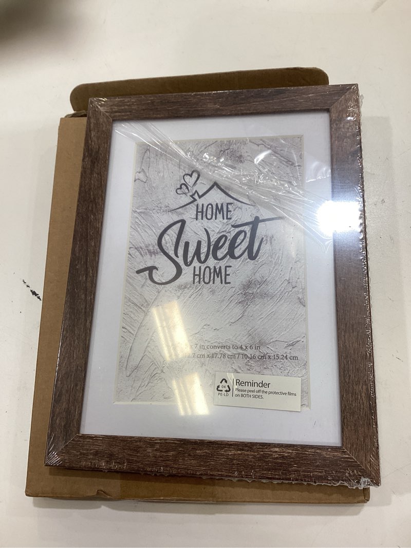 Condition photo showing Good Condition for califortree 5x7 picture frame - can display photo 4x6 with mat, wood frame with shatterproof plexiglass, wall & tabletop display, rustic brown rustic brown 5x7