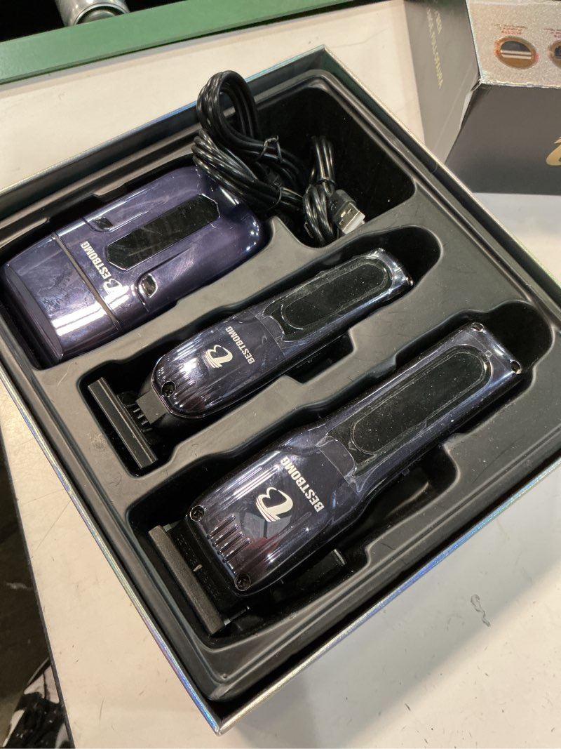 Condition photo showing As Is for bestbomg® hair clippers for men, professional hair clippers, beard trimmer& rechargeable shaver set, metal t-blade, led display, barber hair cutting kit for men grooming & gifts, bs-808c (blue)