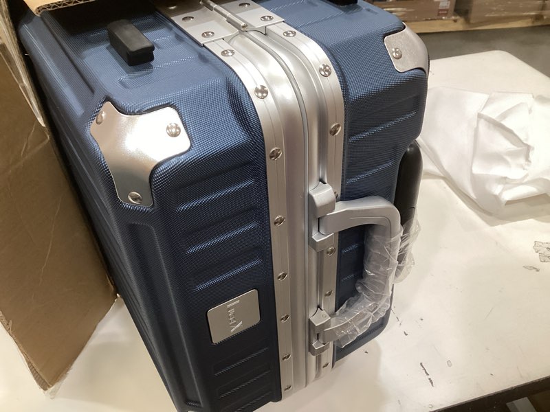 Condition photo showing As Is for carry on luggage with spinner wheels, 8010s aluminum frame zipperless polycarbonate hard shell suitcase (zx-core, blue, 20 inch) blue carry-on 20-inch