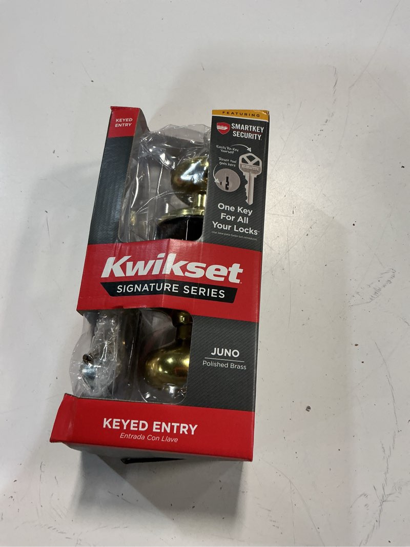 Condition photo showing Good Condition for kwikset smartkey juno polished brass entry door knob kw1 1-3/4 in.