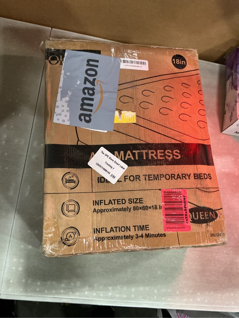 Condition photo showing As Is for ohgeni queen air mattress with built in pump, ideal alternative to a bed, inflatable blow up mattress 18 raised comfort, portable bed for home, camping, colchone inflable, gift for mom, 1-pack only standard height 18'' black queen