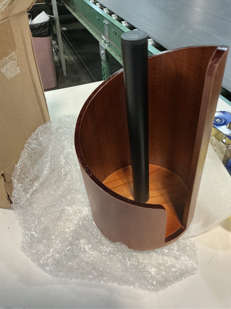 Condition photo showing Good Condition for Paper Towel Holder - 100% Natural Wood, Wooden Wood Stand with Iron Base, Wooden Paper Towel Holder for Kitchen, Desktop, Cabinet (Brown)
