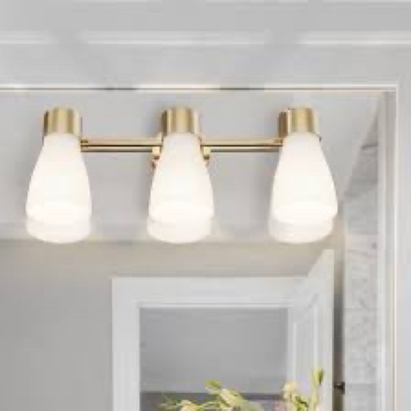 3 light brushed gold bathroom light fixtures with frosted glass