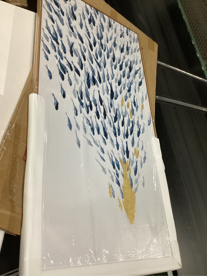 Condition photo showing New/Like New for souguan large canvas wall art,ocean blue animal pictures print,fish canvas wall decor,blue and gold artwork for living room bedroom kitchen 24"x48" 48"l x 24"w blue