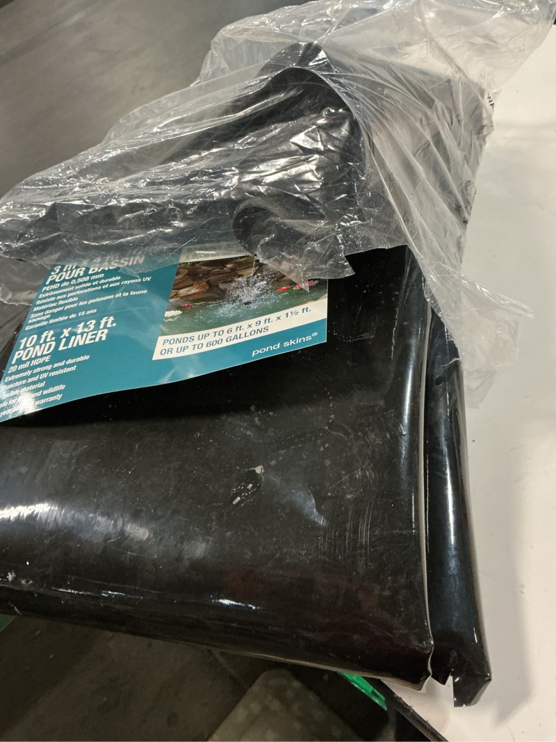 Condition photo showing As Is for 10 x 13 ft pond liner, 20 mil fish pond hdpe liner, pond liners for outdoor ponds, koi ponds, garden fountain, waterfall 10 ft x 13 ft