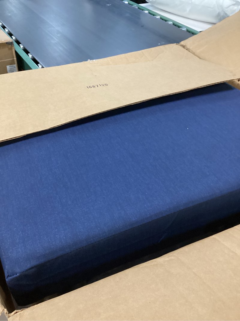 Condition photo showing As Is for arden outdoor foam deep seat cushion (4-pack), 22x24, premium high-density foam, never flattens, weather-proof for patio chair sofa couch, sapphire blue leala certi-pur foam sapphire blue leala 4 pack