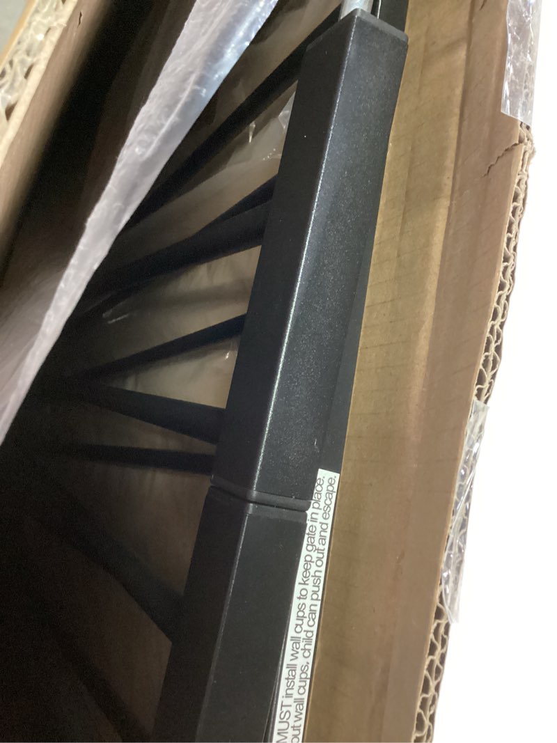 Condition photo showing As Is for COMOMY 36" Extra Tall Baby Gate for Stairs and Doorways - Fits 29.5" to 48.8" Wide Openings, Auto Close Extra Wide Dog Gate for House, Pressure Mounted Easy Walk Through Pet With Door, Black 36"Tall 48.8"Wide Black