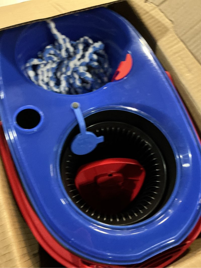 Condition photo showing As Is for o-cedar easywring microfiber spin mop, bucket floor cleaning system, red, gray, standard