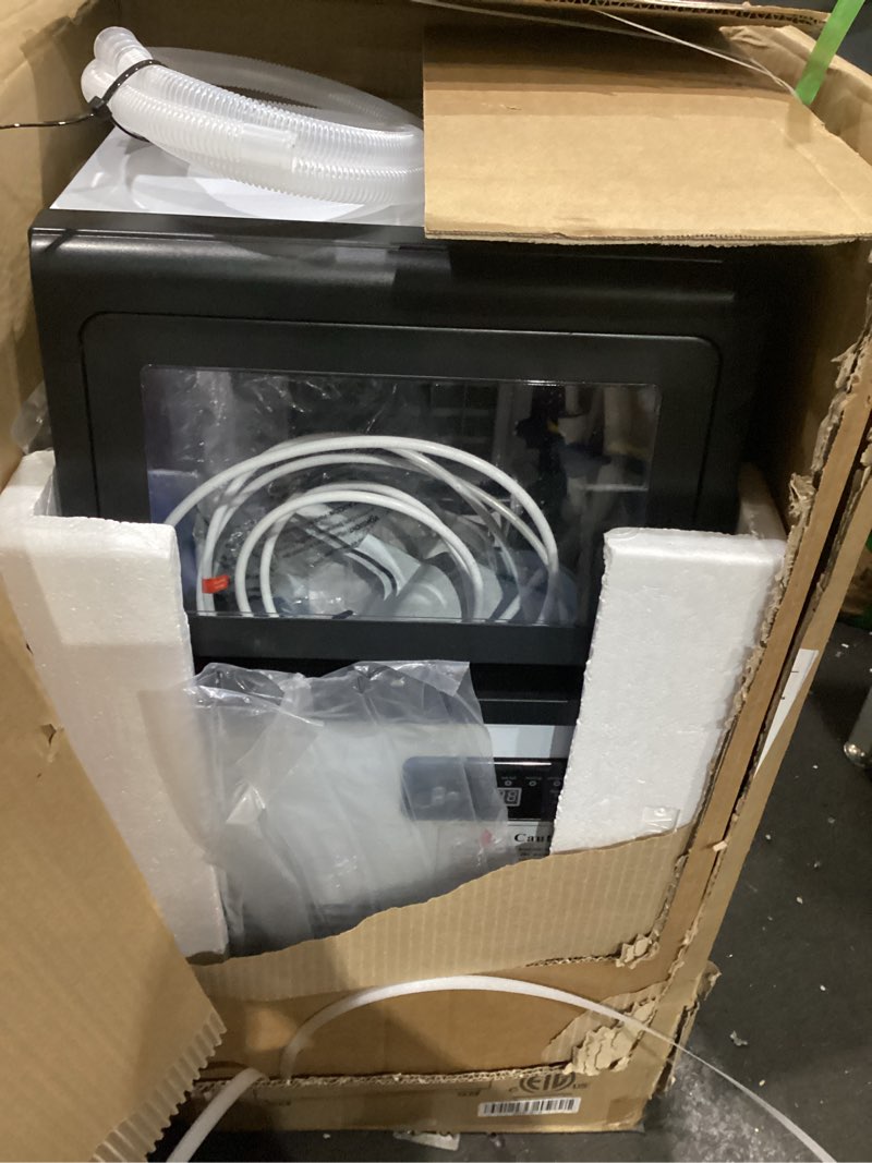 Condition photo showing As Is for commercial ice maker machine 110lbs/24h, undercounter or freestanding ice machine with 22lbs storage bin, stainless steel self-cleaning for home, bar, restaurant, coffee shop, not tested