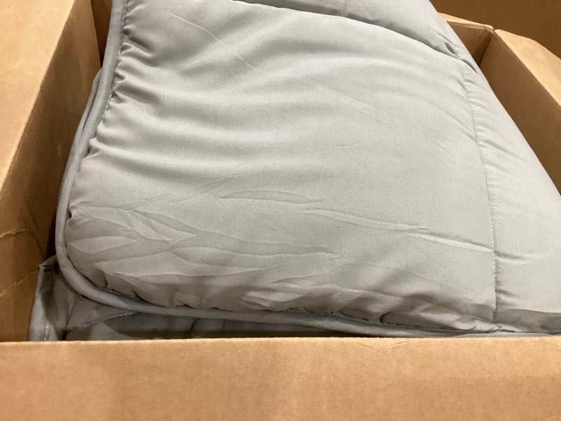 Condition photo showing As Is for viscosoft microfiber all seasons down alternative quilted comforter - cooling breathable premium soft reversible microfiber duvet blanket, light gray/dark gray, full full light gray/dark gray