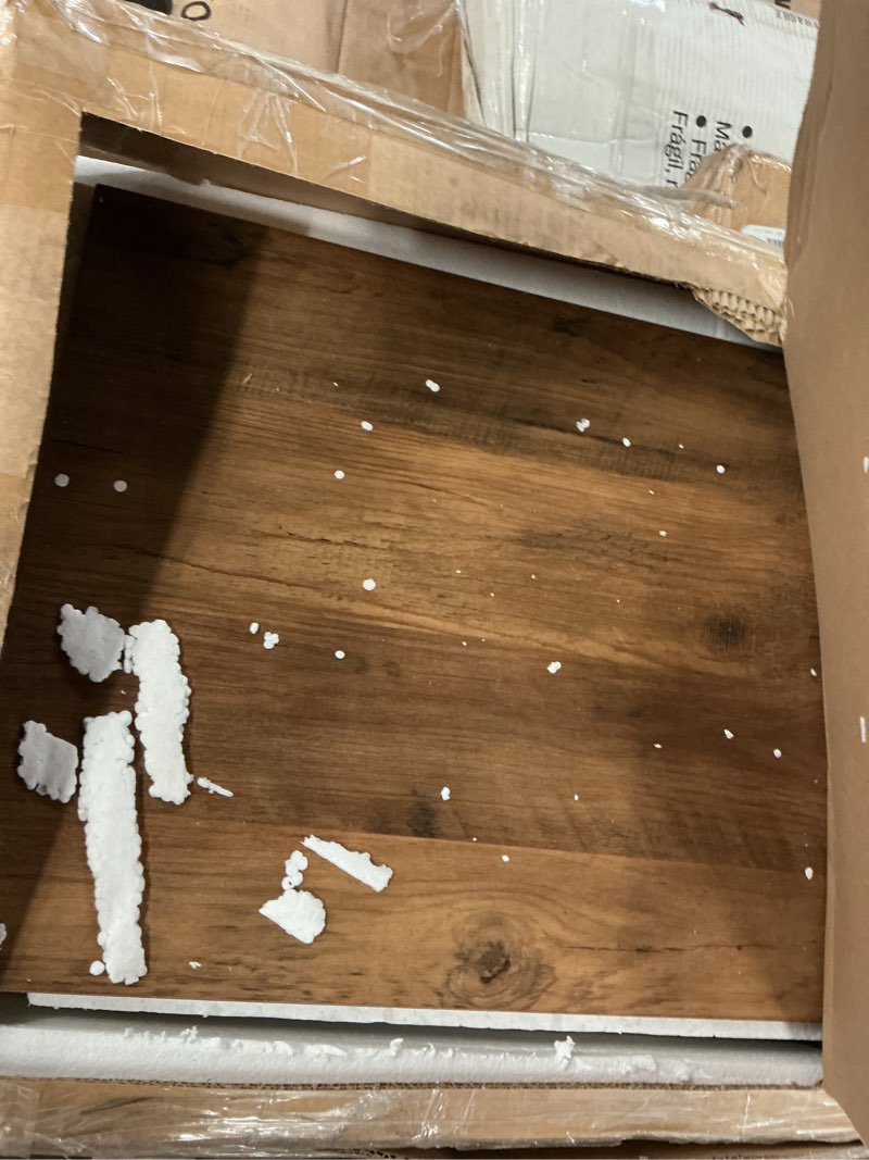 Condition photo showing As Is for VASAGLE Fireplace TV Stand for TVs up to 80 Inches, 18-Inch ELectric Fireplace with Remote, Farmhouse Entertainment Center, Media Console Table for Living Room, Rustic White and Honey Brown ULTV541W01 Rustic White + Honey Brown 70\"L Fireplace TV Stand(incomplete )