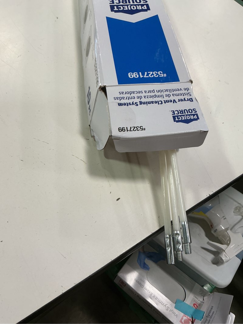 Condition photo showing Good Condition for Project Source Dryer vent cleaning kit ( White (flexible rods), black (vacuum and blower