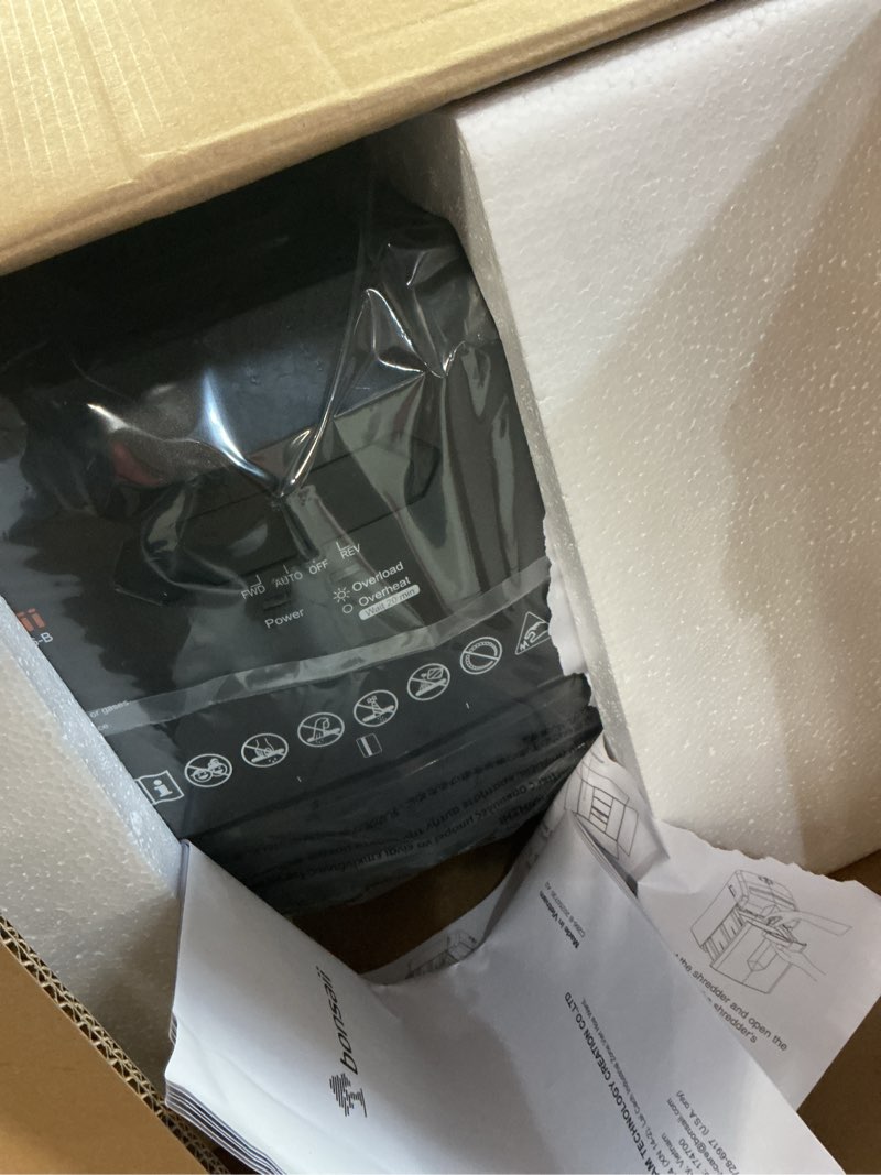 Condition photo showing Good Condition for bonsaii 12-sheet micro cut shredders for home office, 60 minute p-4 security level paper shredder for cd, credit card, mails, staple, clip, with jam-proof system & 4.2 gal pullout bin c266-b 12 sheet-6 0mins