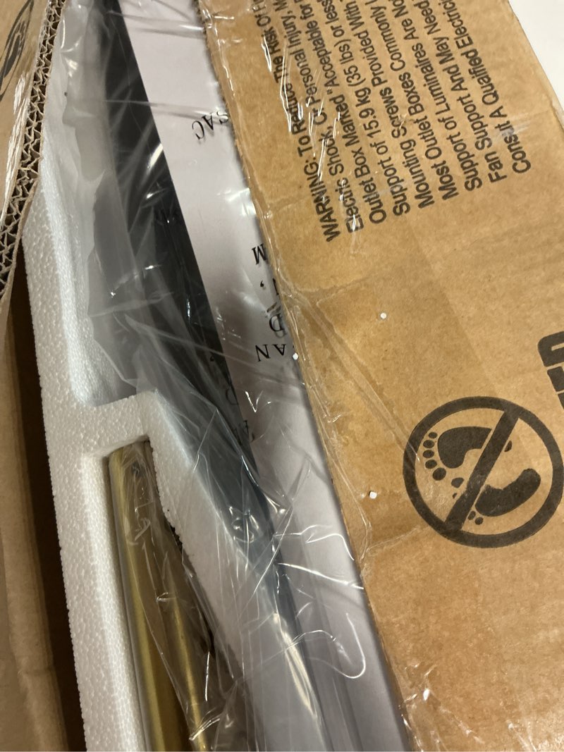 Condition photo showing New/Like New for 52" ceiling fans with lights and remote, quiet dc motor, 3 reversible blades, modern gold and black ceiling fan with 3-color led light fandelier for bedroom living room gold & black