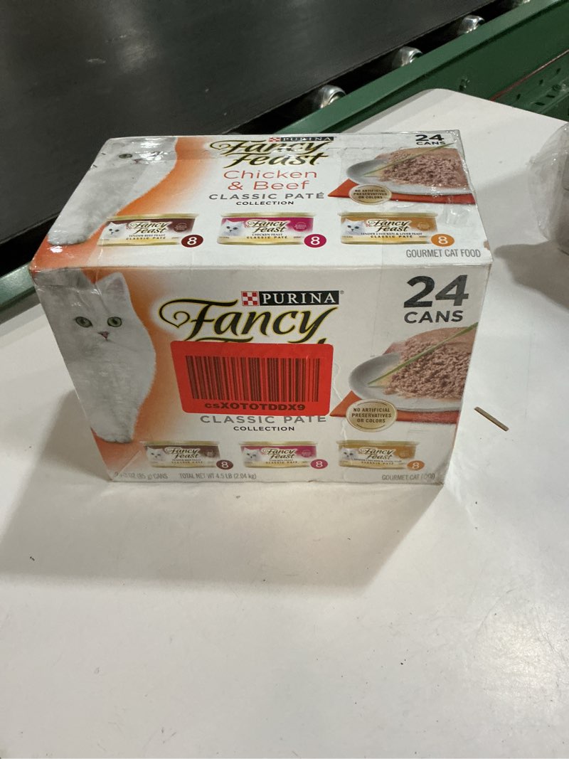 Condition photo showing New/Like New for (BB/SEP/2027) Purina Fancy Feast Chicken and Beef Classic Pate Collection Grain Free Wet Cat Food Variety Pack - (Pack of 24) 3 Oz. Pull-Top Cans