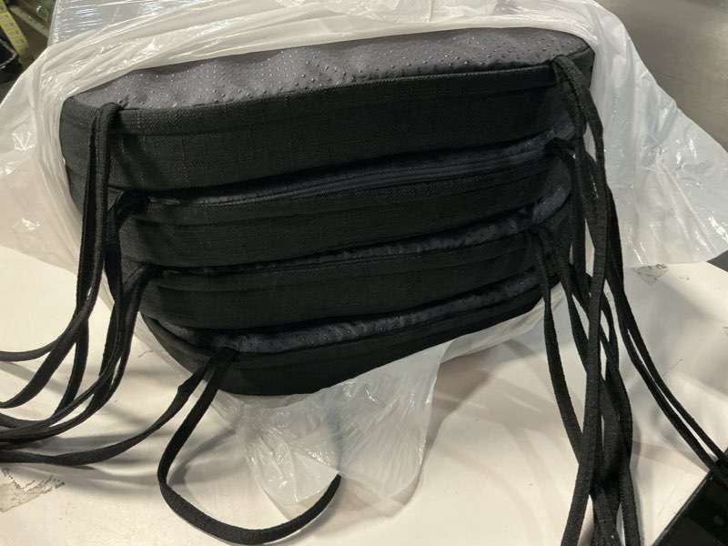 Condition photo showing Good Condition for Chair Cushions for Dining Chairs Set of 4, Non Slip Kitchen Chair Pads, 17" x 16" x 2", Indoor Dining Chair Cushions with Ties, D-Shaped Seat Cushions for Kitchen Chairs, Black Black 4 Pack