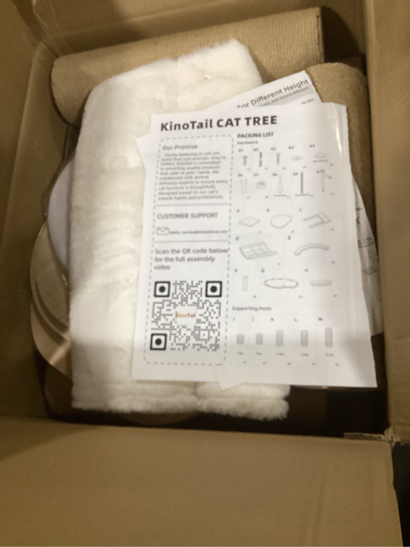 Condition photo showing Good Condition for floor to ceiling cat tree for large cats, 76-108in height adjustable 5-tier wood cat tower, cats activity center with plush hammock & jute rope scratching posts for indoor cats