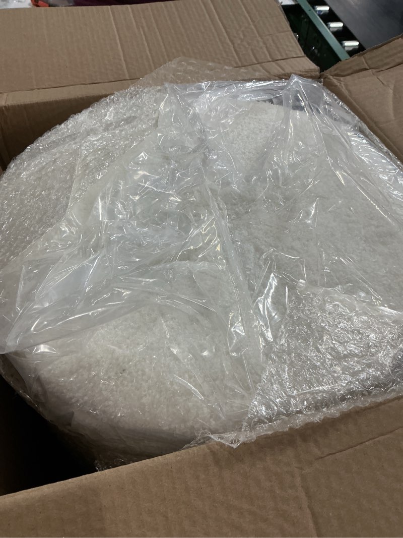 Condition photo showing New/Like New for Round Set of 2 Ottoman with Storage, Boucle Storage Ottoman Foot Stool, Soft Teddy Upholstered Small Vanity Stool, Ottomans Coffee Table Padded Seat Foot Rest for Living Room Bedroom, White White 14.8"D x 14.8"W x 17.3"H