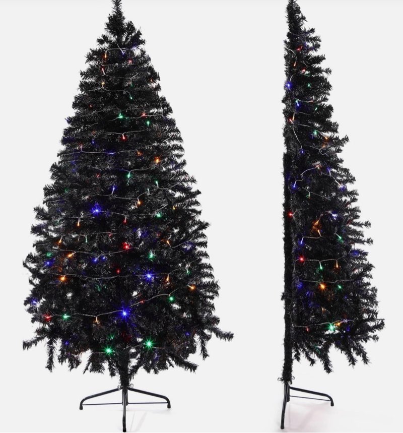 Lunmon Half Christmas Tree for Wall Corner Artificial Christmas Tree with LED Lights Metal Stand Xma