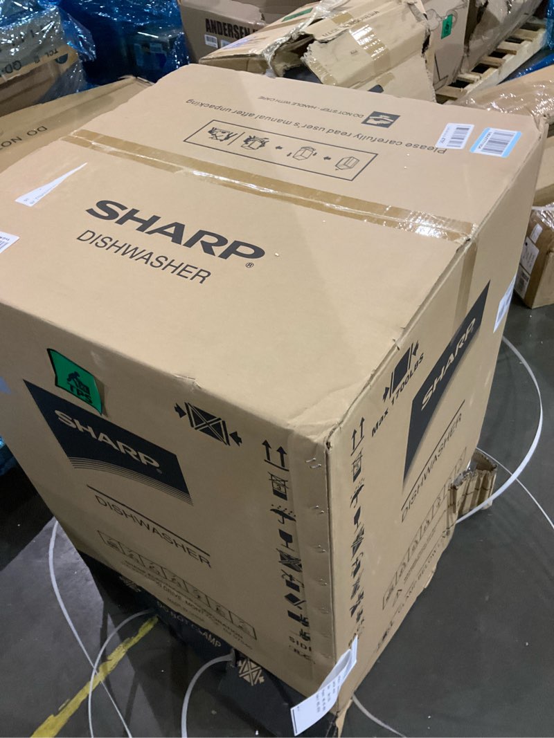 Condition photo showing As Is for Sharp SDW6504MS Stainless Steel Dishwasher, 24-inch Pocket Handle, 52 dB, Hybrid Tub, 12 Place Settings, 5 Cycles, Heated Dry