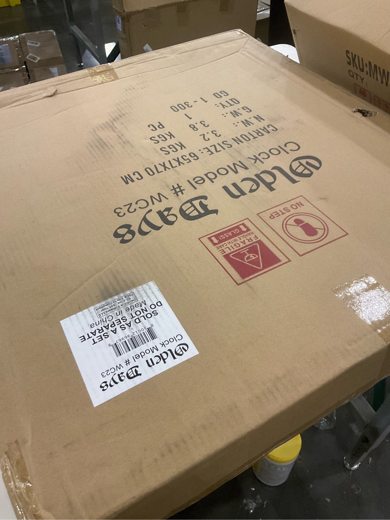 Condition photo showing New/Like New for Large Wooden Wall Clock - Antique, Vintage, Rustic, Country Farmhouse Style - Real Wood - Iron Roman Numeral Design - Built-in Wall Hanging Ring - 23.5" x 28"