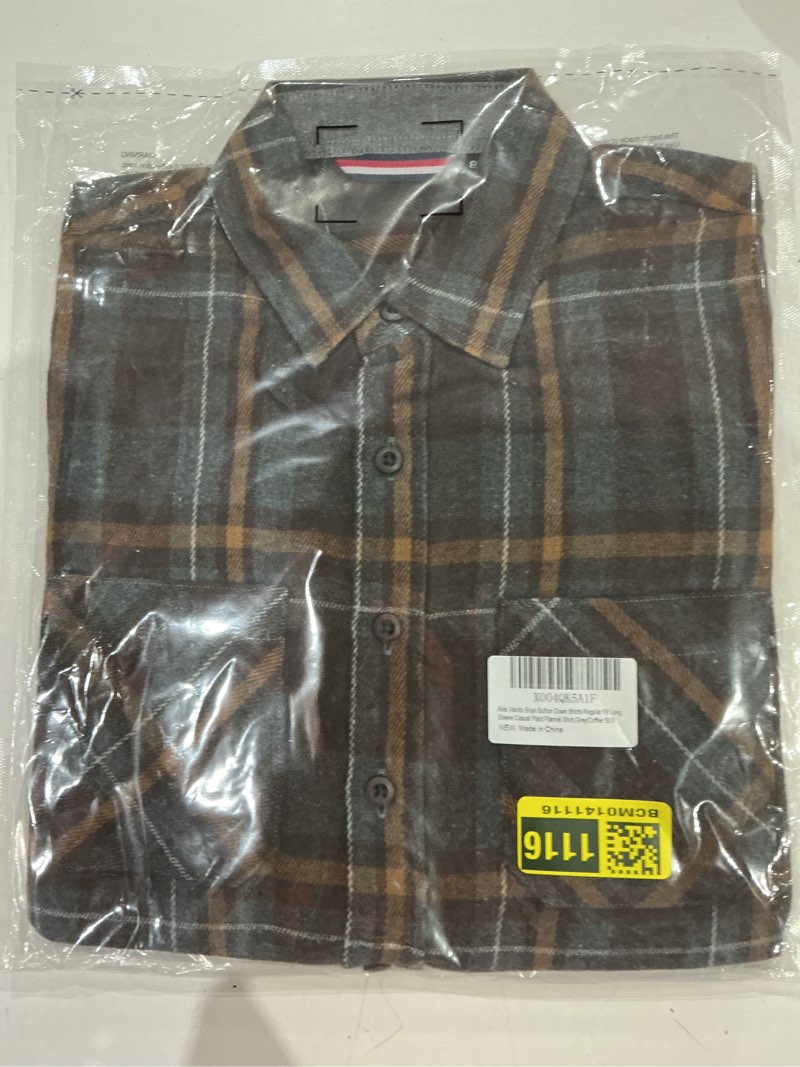 Condition photo showing Good Condition for alex vando mens button down shirts flannel shirt long sleeve grey/coffee small